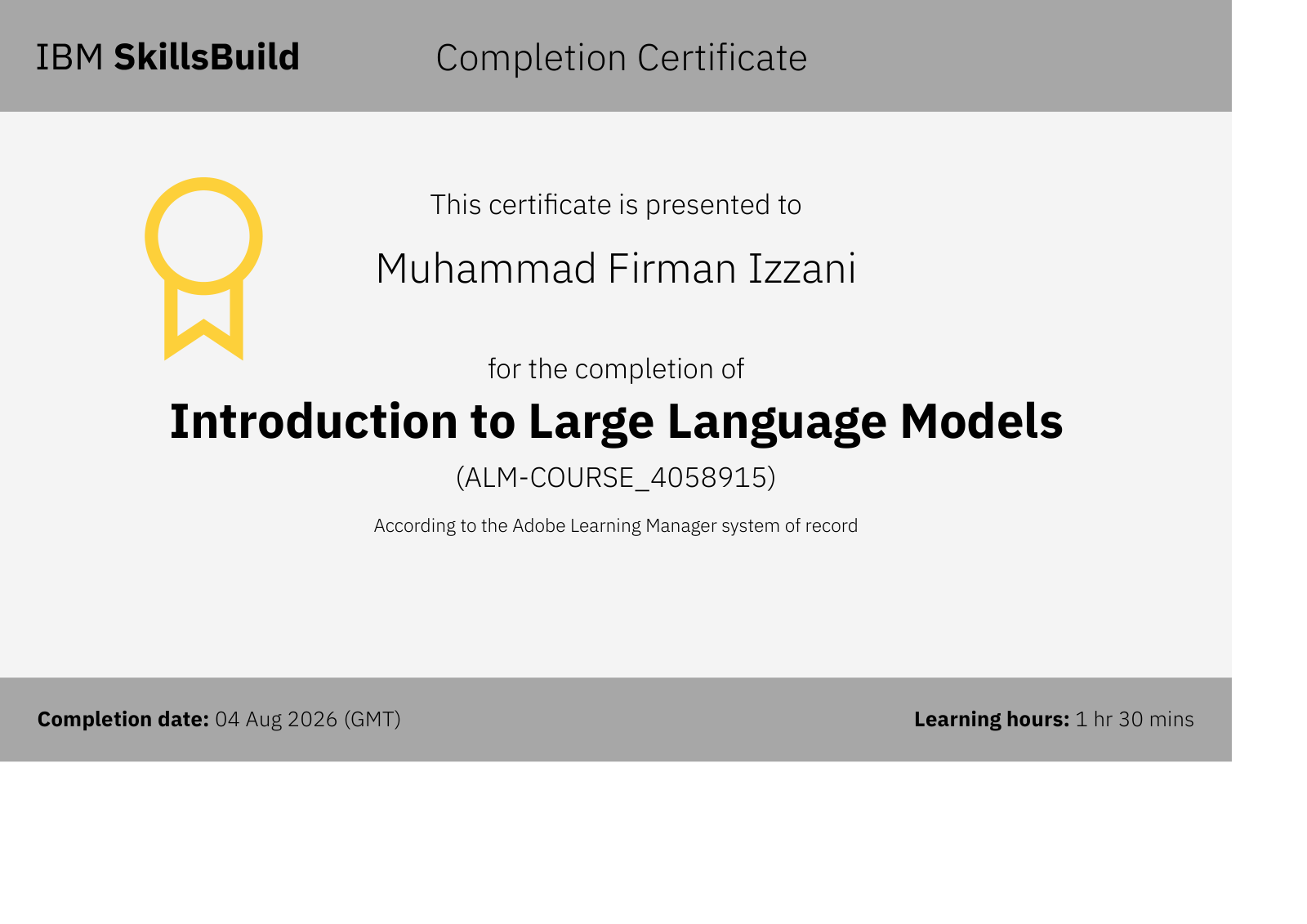 Certificate Introduction to Large Language Models